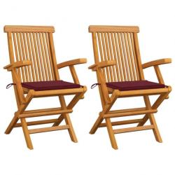 Chaises de jardin avec coussins rouge bordeaux 2pcs Teck massif 3062496