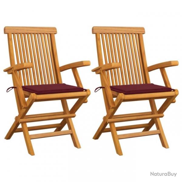 Chaises de jardin avec coussins rouge bordeaux 2pcs Teck massif 3062496