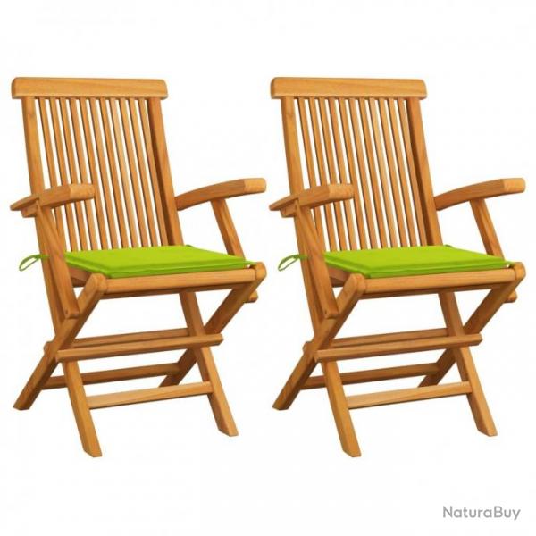 Chaises de jardin avec coussins vert vif 2 pcs Bois de teck 3062498