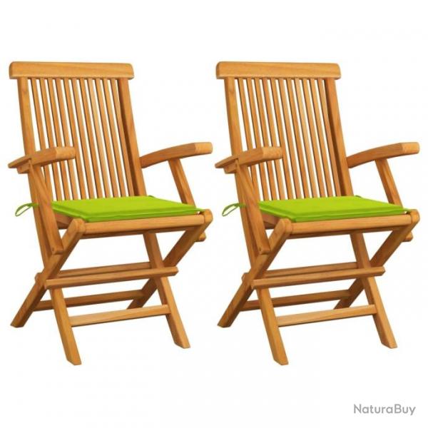 Chaises de jardin avec coussins vert vif 2 pcs Bois de teck 3062498