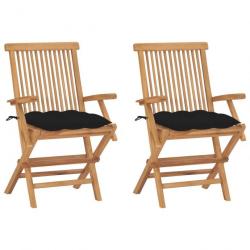 Chaises de jardin avec coussins noir 2 pcs Bois de teck massif 3062509
