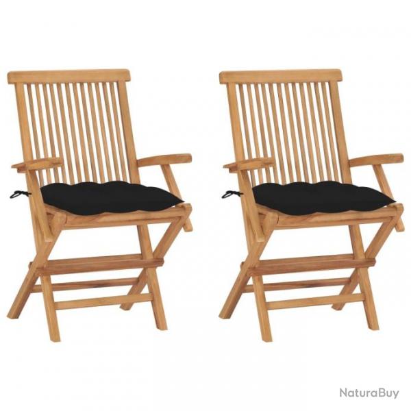 Chaises de jardin avec coussins noir 2 pcs Bois de teck massif 3062509