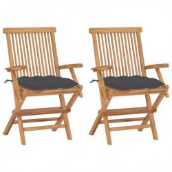 Chaises de jardin avec coussins anthracite 2 pcs Bois de teck 3062502