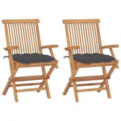 Chaises de jardin avec coussins anthracite 2 pcs Bois de teck 3062502