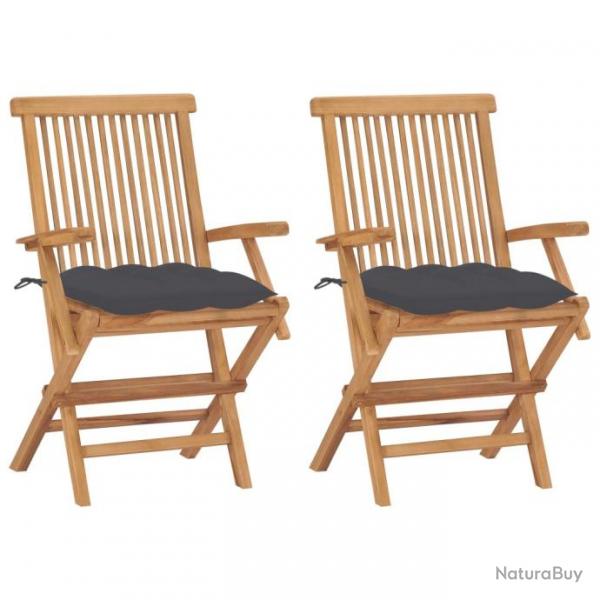 Chaises de jardin avec coussins anthracite 2 pcs Bois de teck 3062502