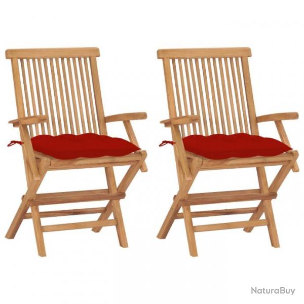 Chaises de jardin avec coussins rouge 2 pcs Bois de teck massif 3062508