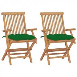 Chaises de jardin avec coussins vert 2 pcs Bois de teck massif 3062507