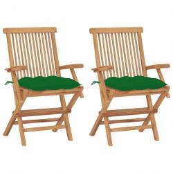 Chaises de jardin avec coussins vert 2 pcs Bois de teck massif 3062507