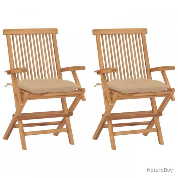 Chaises de jardin avec coussins beige 2 pcs Bois de teck massif 3062505