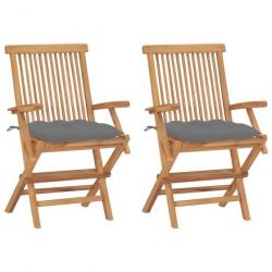 Chaises de jardin avec coussins gris 2 pcs Bois de teck massif 3062503