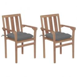 Chaises de jardin 2 pcs avec coussins gris Bois de teck massif 3062224