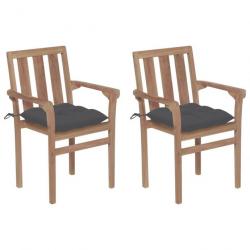 Chaises de jardin 2 pcs avec coussins anthracite Bois de teck 3062223