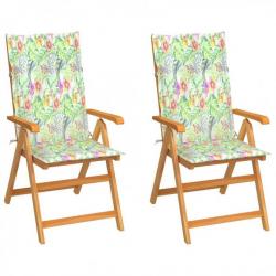 Chaises de jardin 2 pcs avec coussins à motif de feuilles Teck 3062388