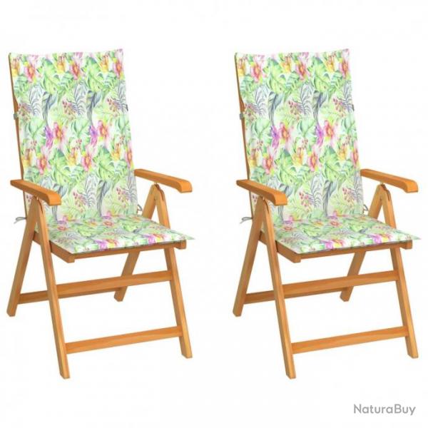 Chaises de jardin 2 pcs avec coussins  motif de feuilles Teck 3062388