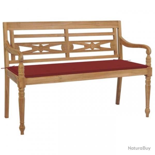 Banc de jardin Batavia avec coussin rouge 120 cm Bois de teck massif 3062160