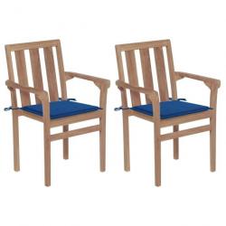 Chaises de jardin 2 pcs avec coussins bleu royal Bois de teck 3062218