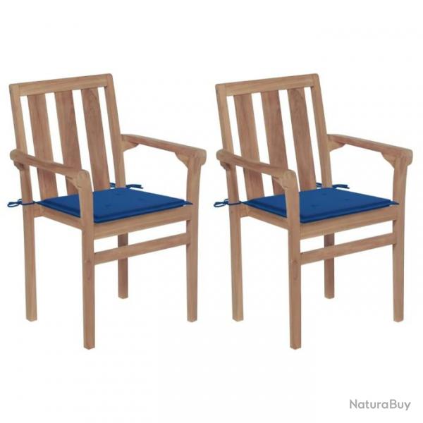 Chaises de jardin 2 pcs avec coussins bleu royal Bois de teck 3062218