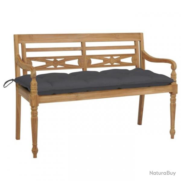 Banc de jardin Batavia avec coussin anthracite 120 cm Bois de teck massif 3062