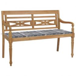 Banc de jardin Batavia avec coussin à carreaux gris 120 cm Bois de teck 306216