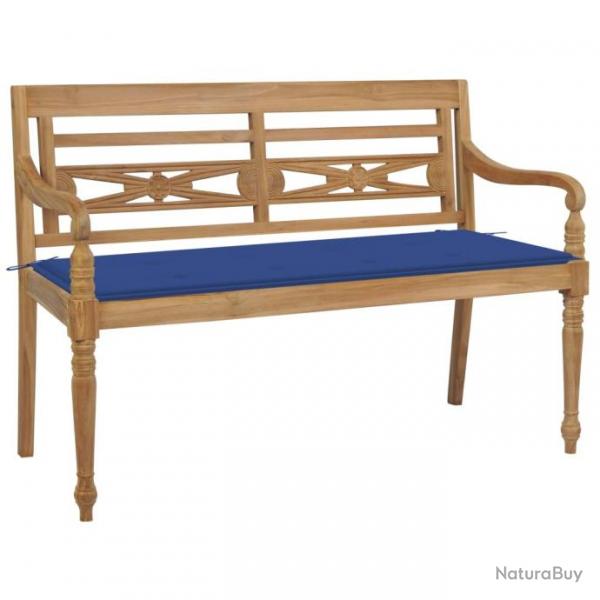 Banc de jardin Batavia avec coussin bleu royal 120 cm Bois de teck massif 3062