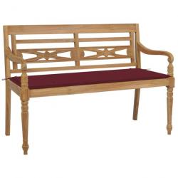 Banc de jardin Batavia avec coussin bordeaux 120 cm Bois de teck massif 306216