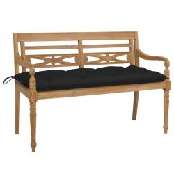 Banc de jardin Batavia avec coussin noir 120 cm Bois de teck massif 3062176