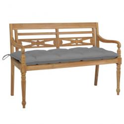 Banc de jardin Batavia avec coussin gris 120 cm Bois de teck massif 3062170