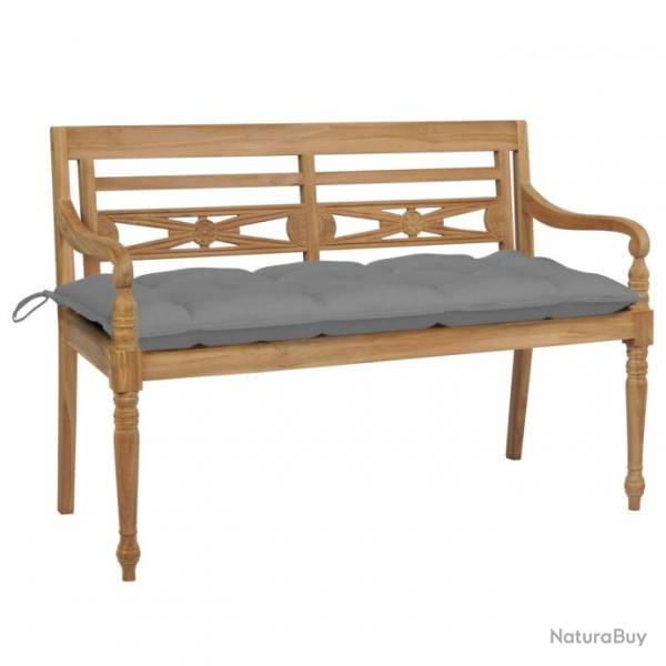 Banc de jardin Batavia avec coussin gris 120 cm Bois de teck massif 3062170