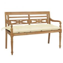 Banc de jardin Batavia avec coussin blanc crème 120cm Bois de teck massif 3062