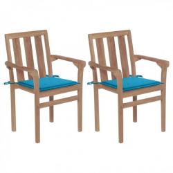 Chaises de jardin 2 pcs avec coussins bleu Bois de teck massif 3062212