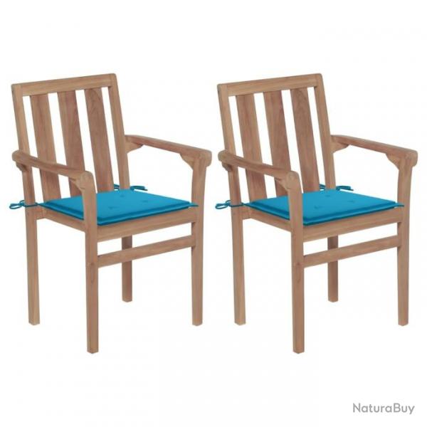 Chaises de jardin 2 pcs avec coussins bleu Bois de teck massif 3062212