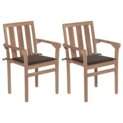 Chaises de jardin 2 pcs avec coussins taupe Bois de teck massif 3062216