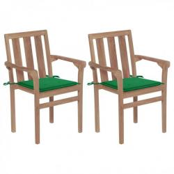 Chaises de jardin 2 pcs avec coussins vert Bois de teck massif 3062213