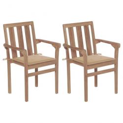 Chaises de jardin 2 pcs avec coussins beige Bois de teck massif 3062211