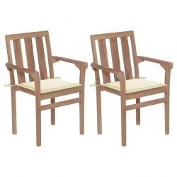 Chaises de jardin 2 pcs avec coussins crème Bois de teck massif 3062210