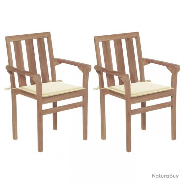 Chaises de jardin 2 pcs avec coussins crme Bois de teck massif 3062210