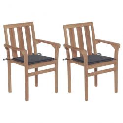 Chaises de jardin 2 pcs avec coussins anthracite Bois de teck 3062208