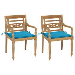 Chaises Batavia 2 pcs avec coussins bleus Bois de teck massif 3062131