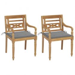 Chaises Batavia 2 pcs avec coussins gris Bois de teck massif 3062128