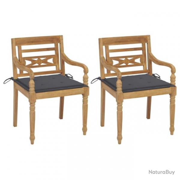 Chaises Batavia 2 pcs avec coussins anthracite Bois de teck 3062127