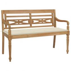 Banc de jardin Batavia avec coussin crème 120 cm Bois de teck massif 3062156