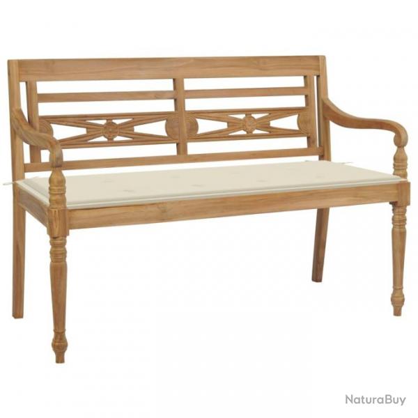 Banc de jardin Batavia avec coussin crme 120 cm Bois de teck massif 3062156