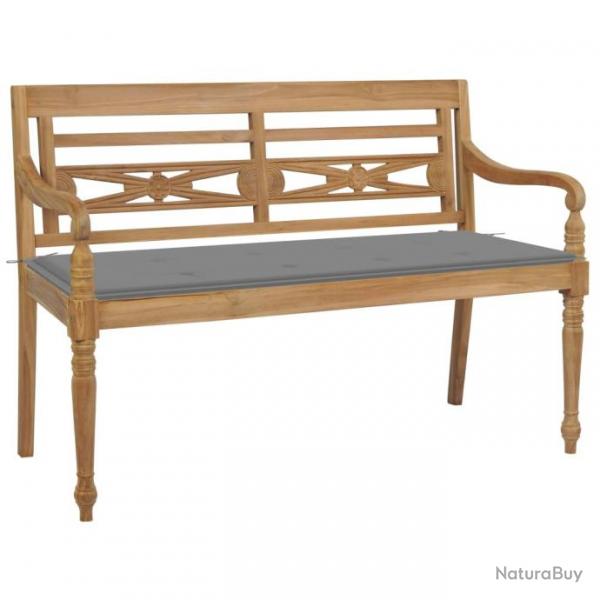 Banc de jardin Batavia avec coussin gris 120 cm Bois de teck massif 3062155