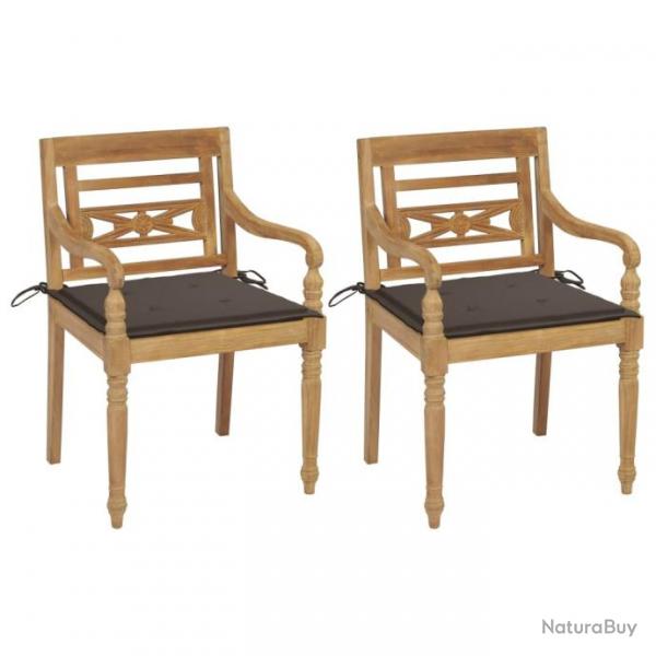 Chaises Batavia 2 pcs avec coussins taupe Bois de teck massif 3062135