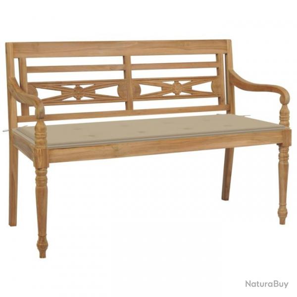 Banc de jardin Batavia avec coussin beige 120 cm Bois de teck massif 3062157