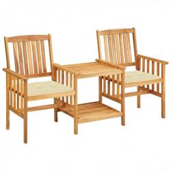 Chaises de jardin avec table à thé et coussins Acacia solide 3061292