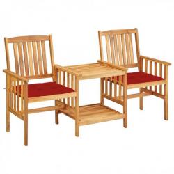 Chaises de jardin avec table à thé et coussins Acacia solide 3061296