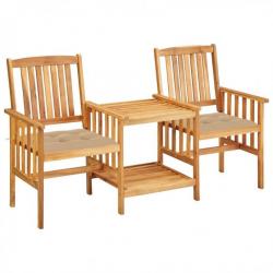 Chaises de jardin avec table à thé et coussins Acacia solide 3061293