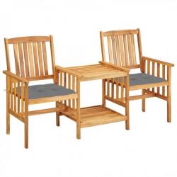 Chaises de jardin avec table à thé et coussins Acacia solide 3061291