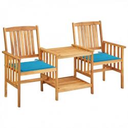 Chaises de jardin avec table à thé et coussins Acacia solide 3061279